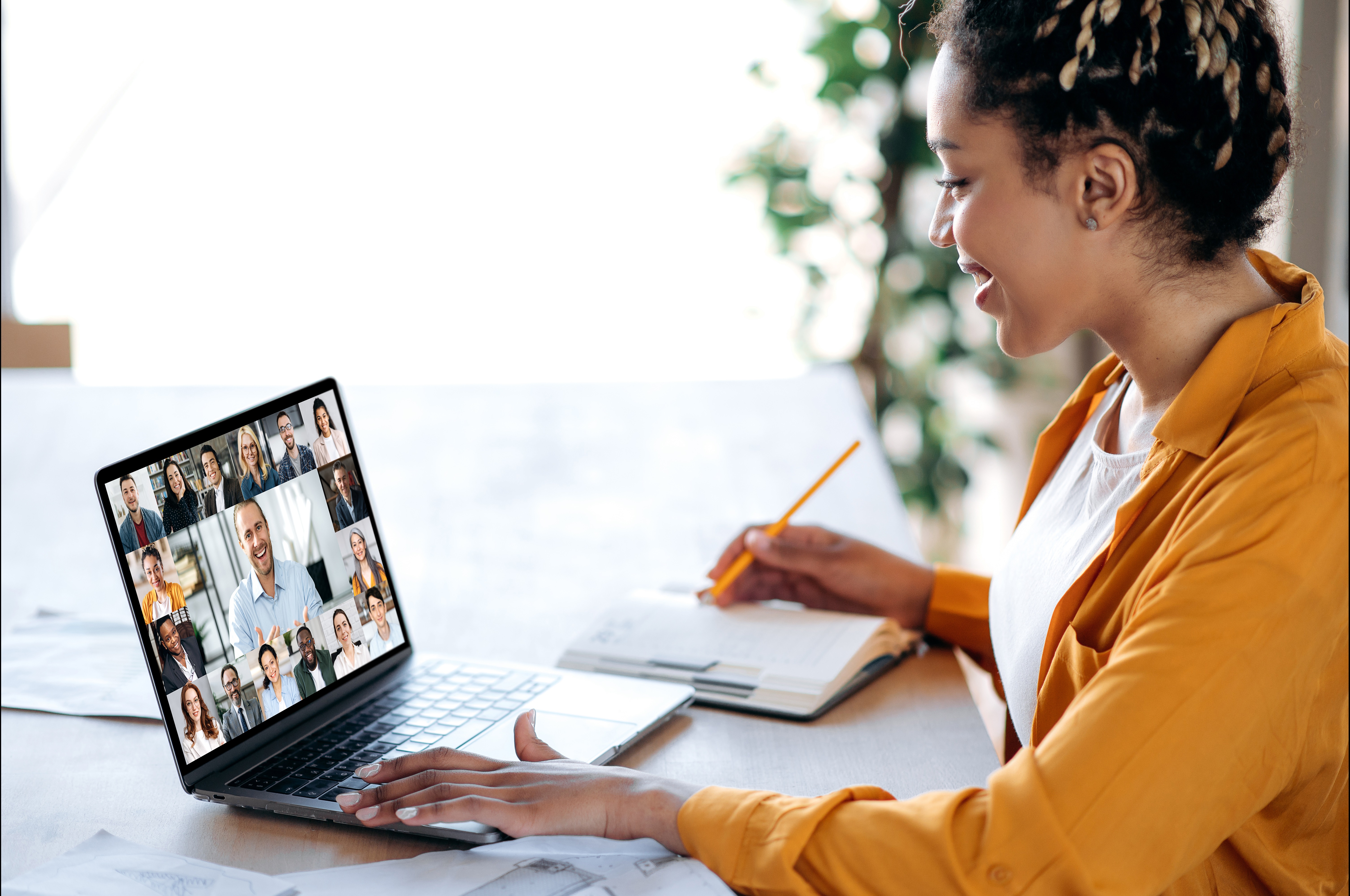 Woman engaging in a webinar