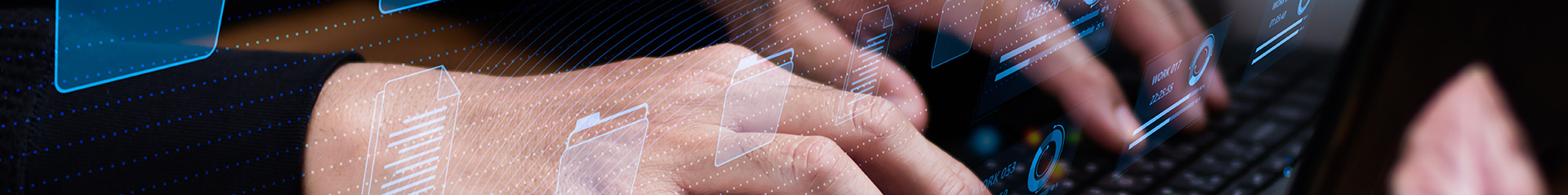 Background image of a person typing at a computer screen